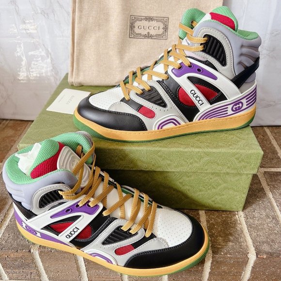 Gucci BASKET Demetra High Top Sneaker Vintage 661303 Black Green Men UK13.5 US14 - Picture 3 of 16